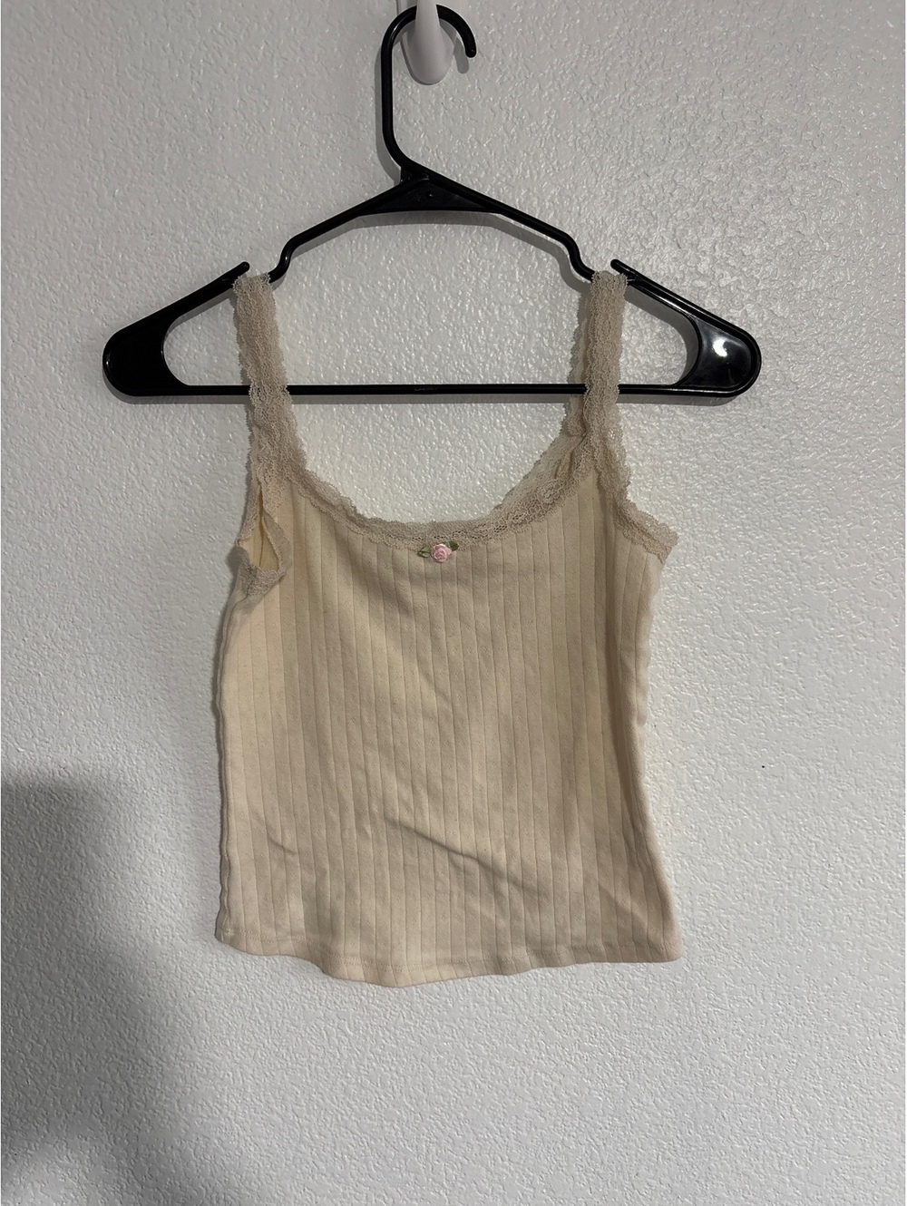 Aeropostale Seriously Soft Beige Ribbed Lace Trim Tank Top, Size Small